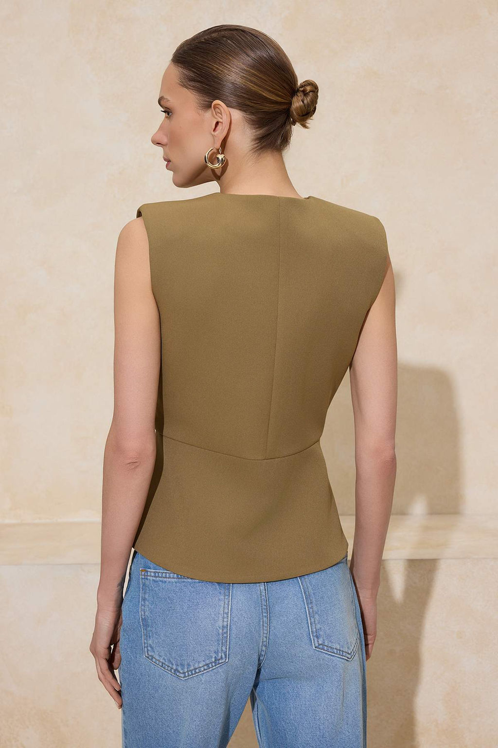 Ac?k Haki Fitted/Vucuda Oturan Dokuma Yelek TWOSS26YE00010