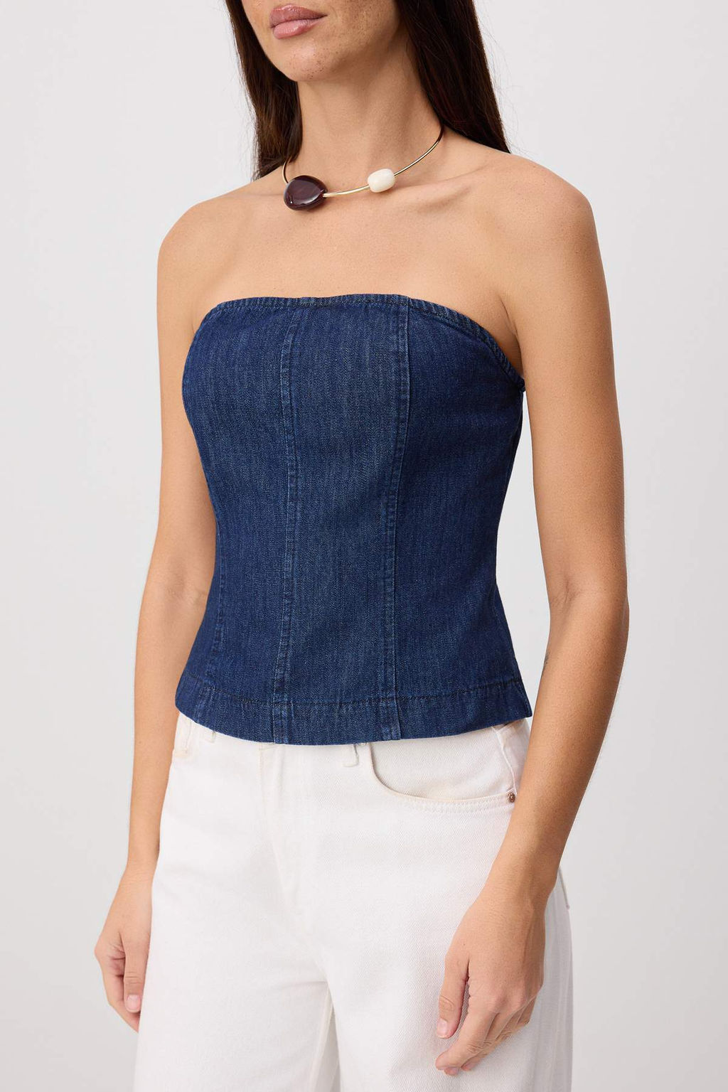 Koyu Mavi Raw Straplez Denim Bluz TWOSS26BZ00847 - Trendyolmilla фото 3