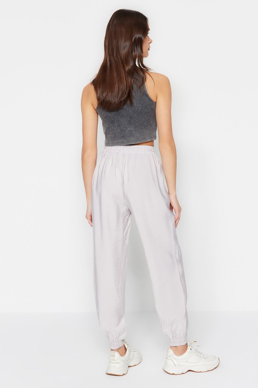 Gri Jogger Beli Lastikli Cepli Dokuma Pantolon TWOSS20PL0129