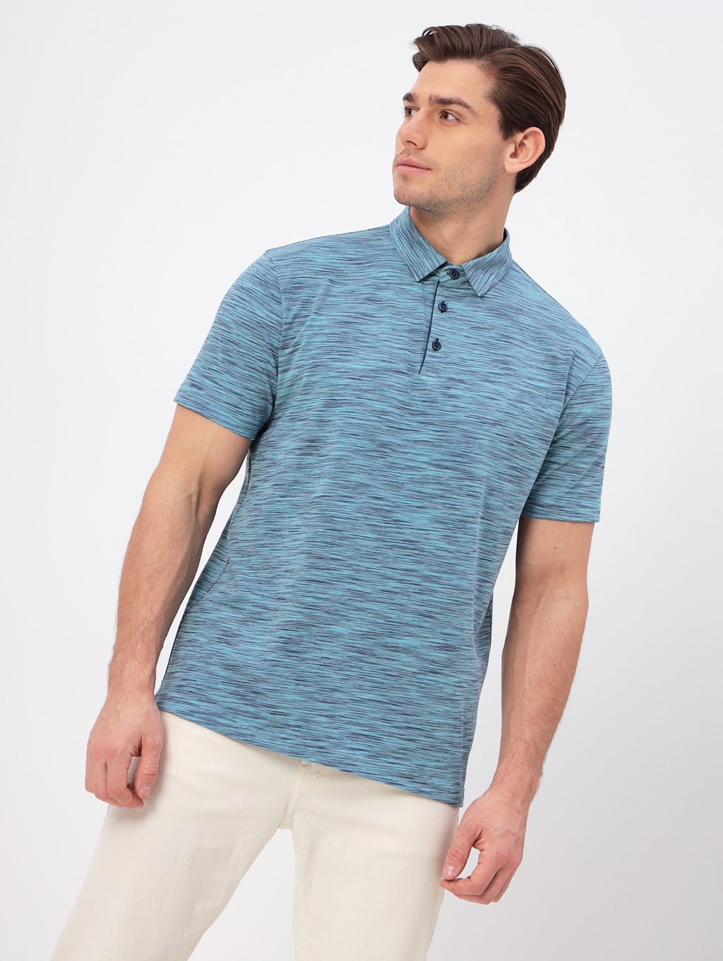 Джемпер мужской с воротником поло короткий рукав GREG G144-KM1246T-OR1051 (бирюзовый)  фото 6