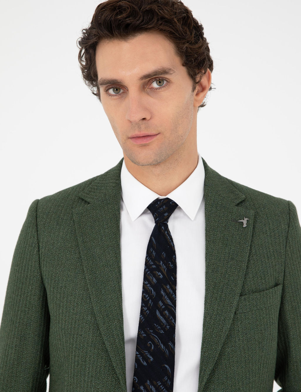 Спортивная куртка приталенного кроя цвета хаки из смесовой шерсти с узором в елочку - Cacharel фото 2