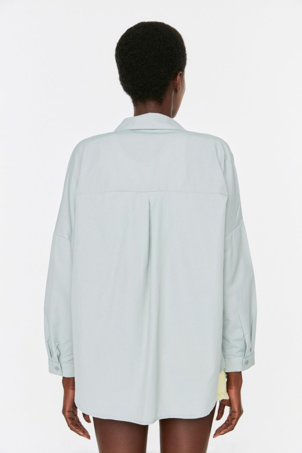 Mint Pamuklu Oversize Genis Kal?p Dokuma Gomlek TWOSS22GO0669