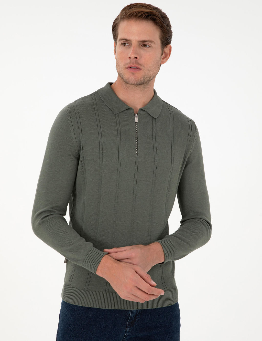 Duman Slim Fit Fermuarl_ Polo Yaka Triko Kazak - Pierre cardin фото 3