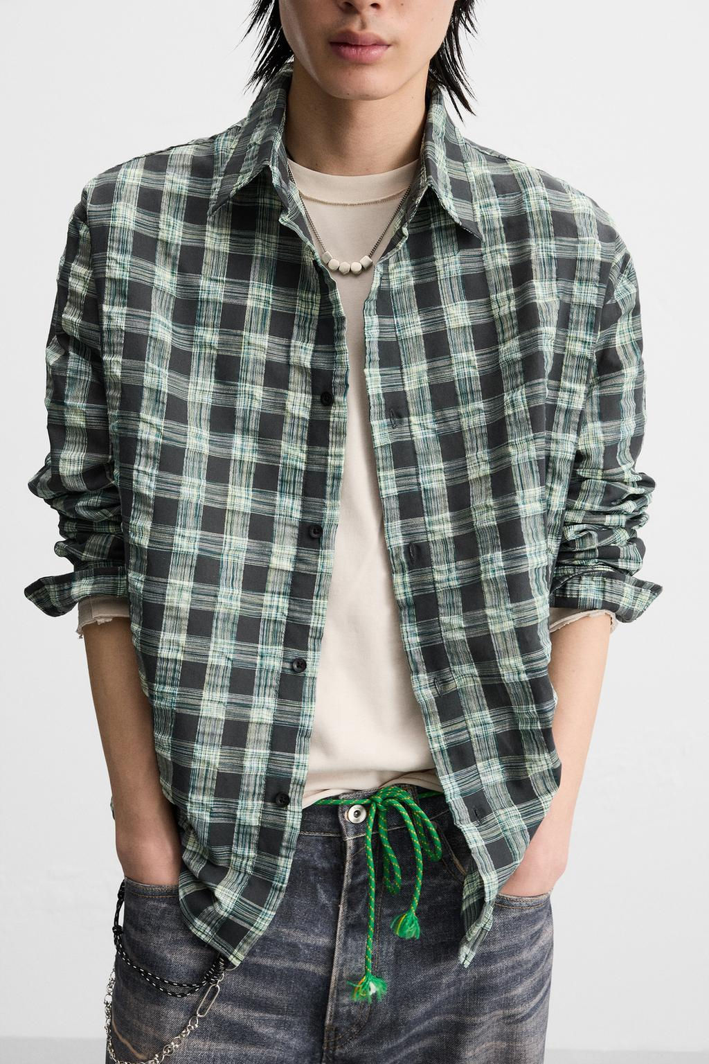 CREASED-EFFECT CHECK SHIRT - Zara фото 5
