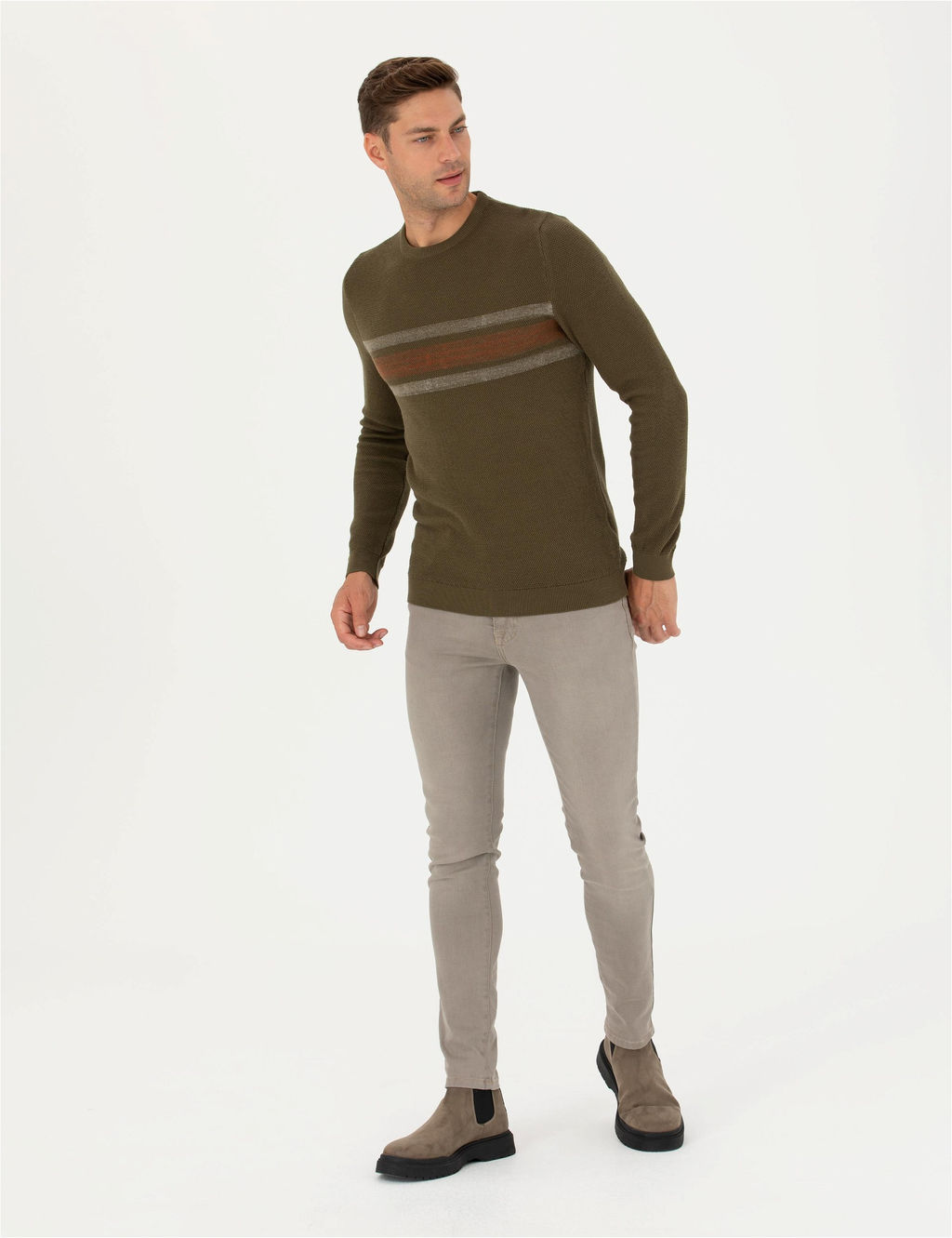Koyu Haki Slim Fit Fermuarl_ Dik Yaka Triko Kazak - Pierre cardin фото 5