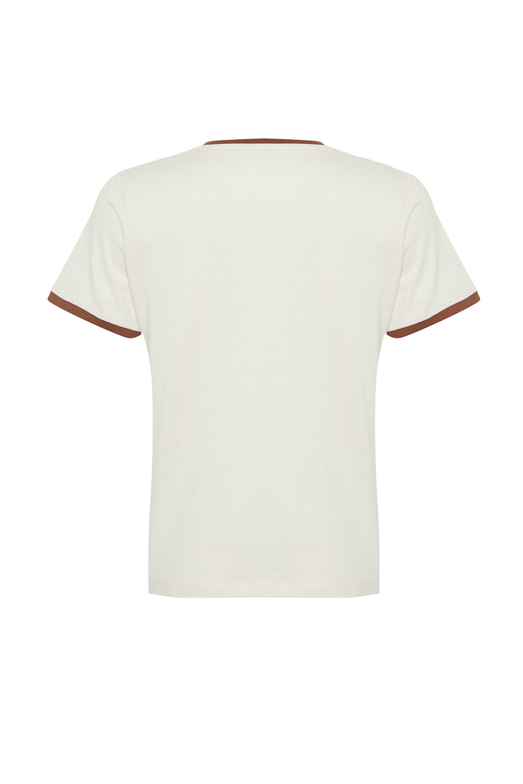 TRENDYOLMILLA Ekru %100 Pamuk Slogan Bask?l? Kontrast Biye Detayl? Orme T-Shirt TWOSS24TS00105  фото 16