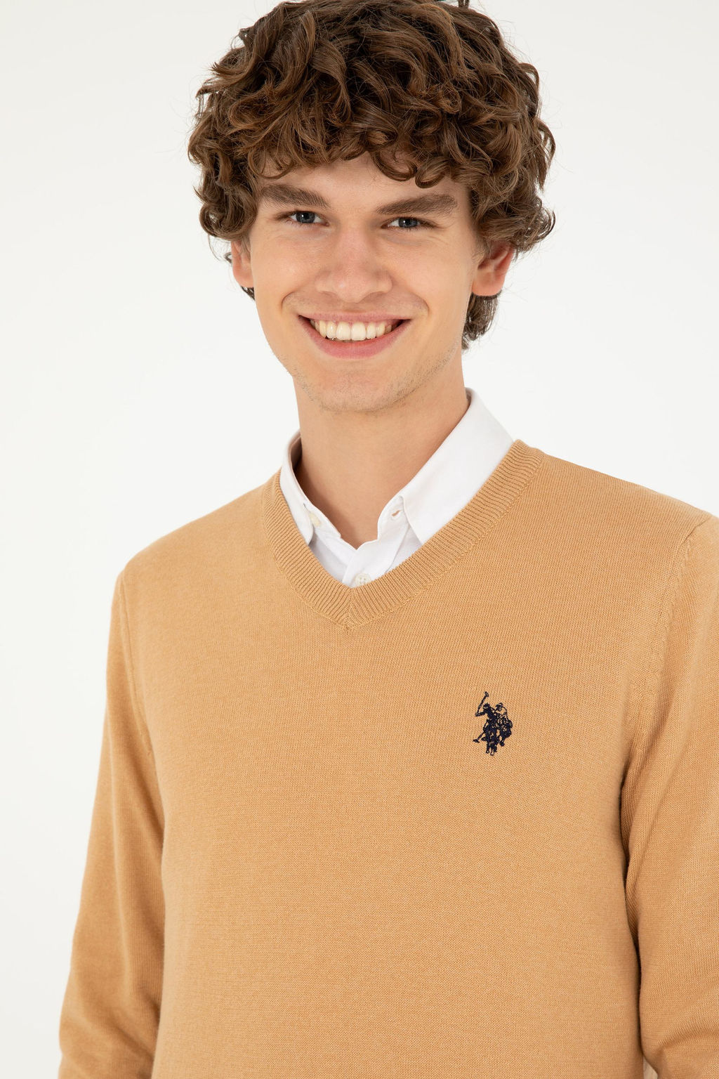 Свитер мужской U.S. Polo Assn хлопок светло-коричневый меланж  фото 2