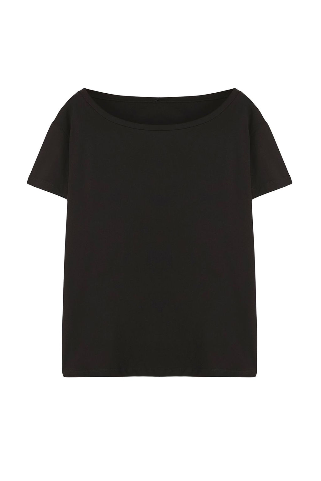 Siyah %100 Pamuk Oversize/Genis Kal?p Kay?k Yaka Orme T-Shirt TWOSS20TS0140