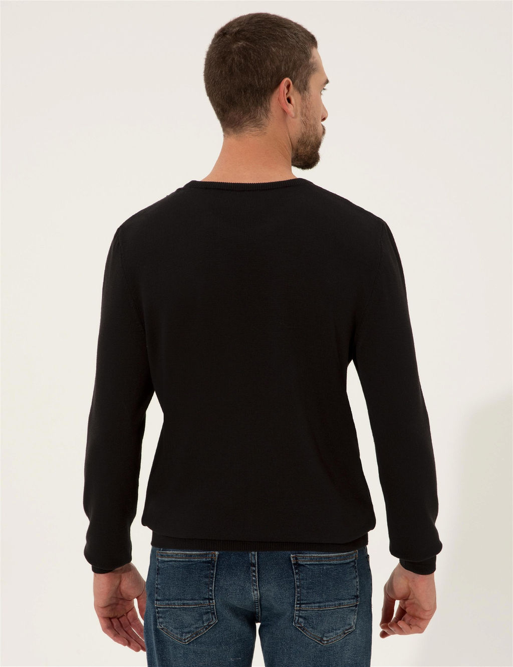 Siyah Slim Fit Bisiklet Yaka Triko Kazak