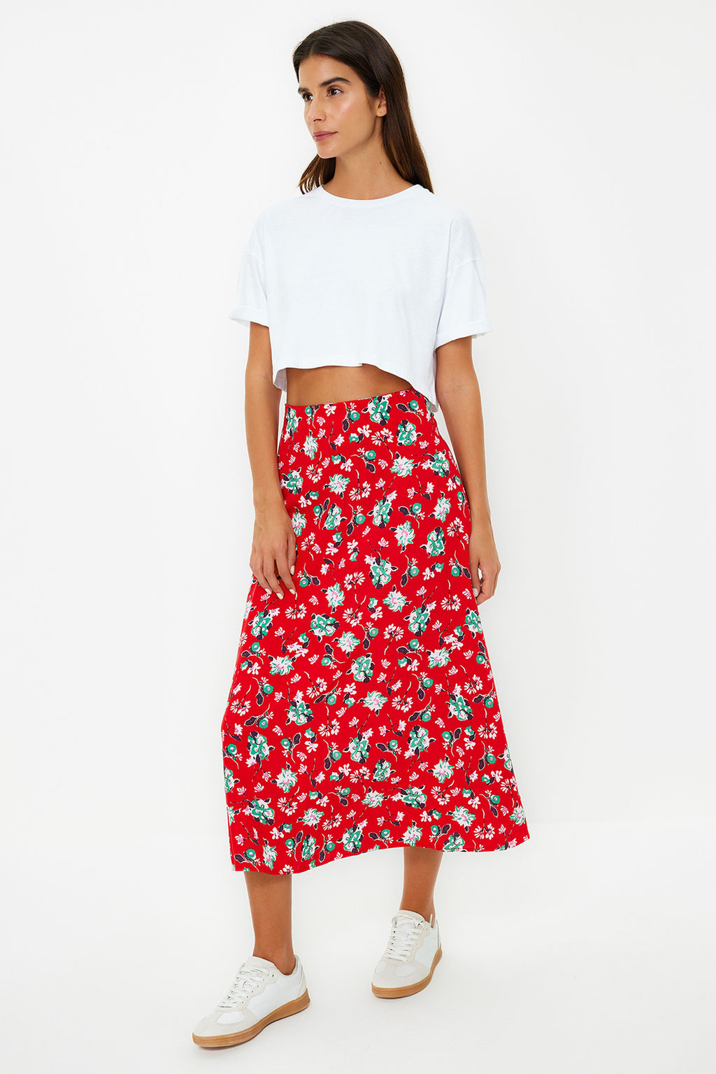 TRENDYOLMILLA Mavi Cicek Desenli Viskon Kumasl? Midi Boy Dokuma Etek TWOSS23ET00295 фото 2