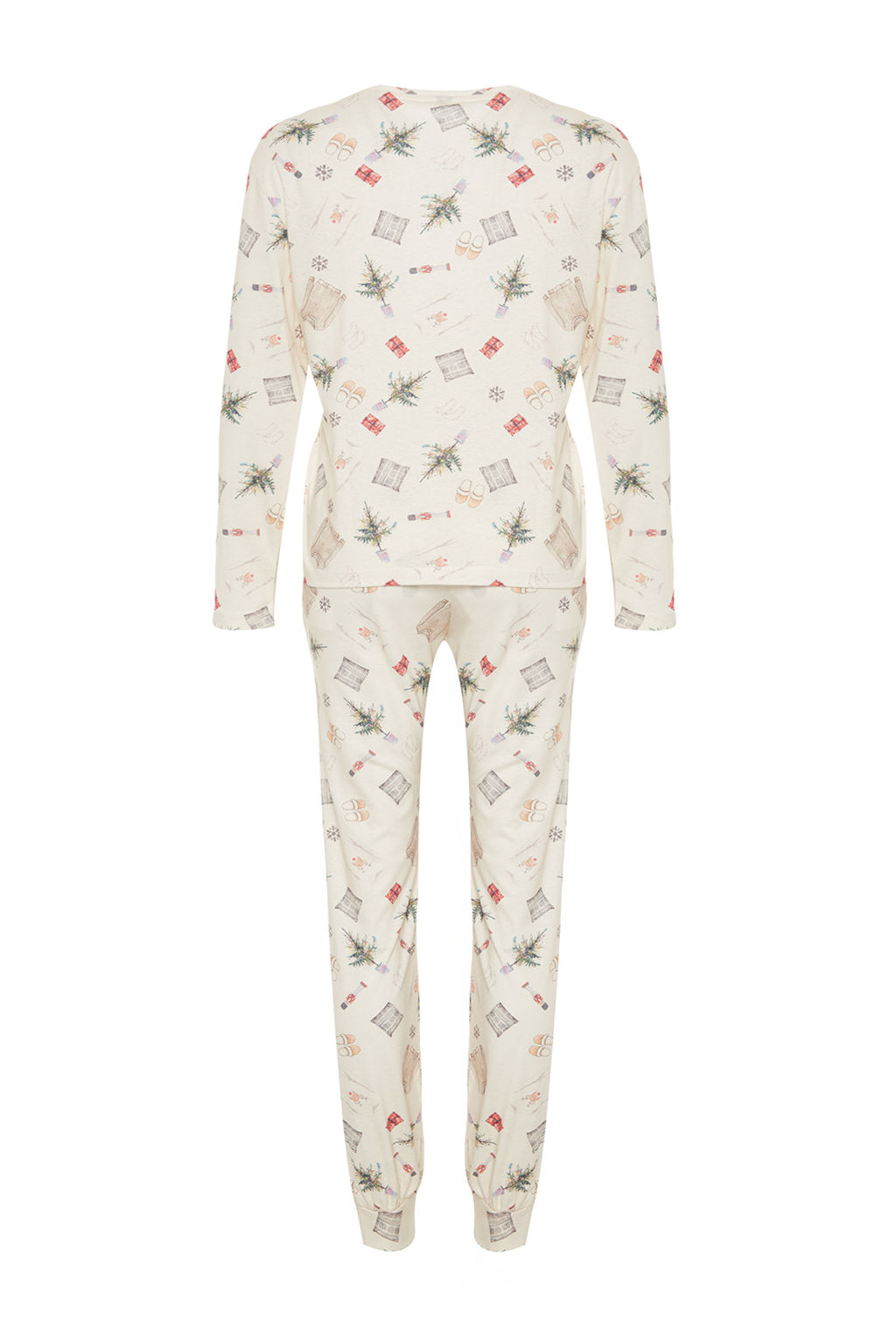 Trendyolmilla Krem %100 Pamuklu K?s Temal? Orme Pijama Tak?m? THMAW24PT00118