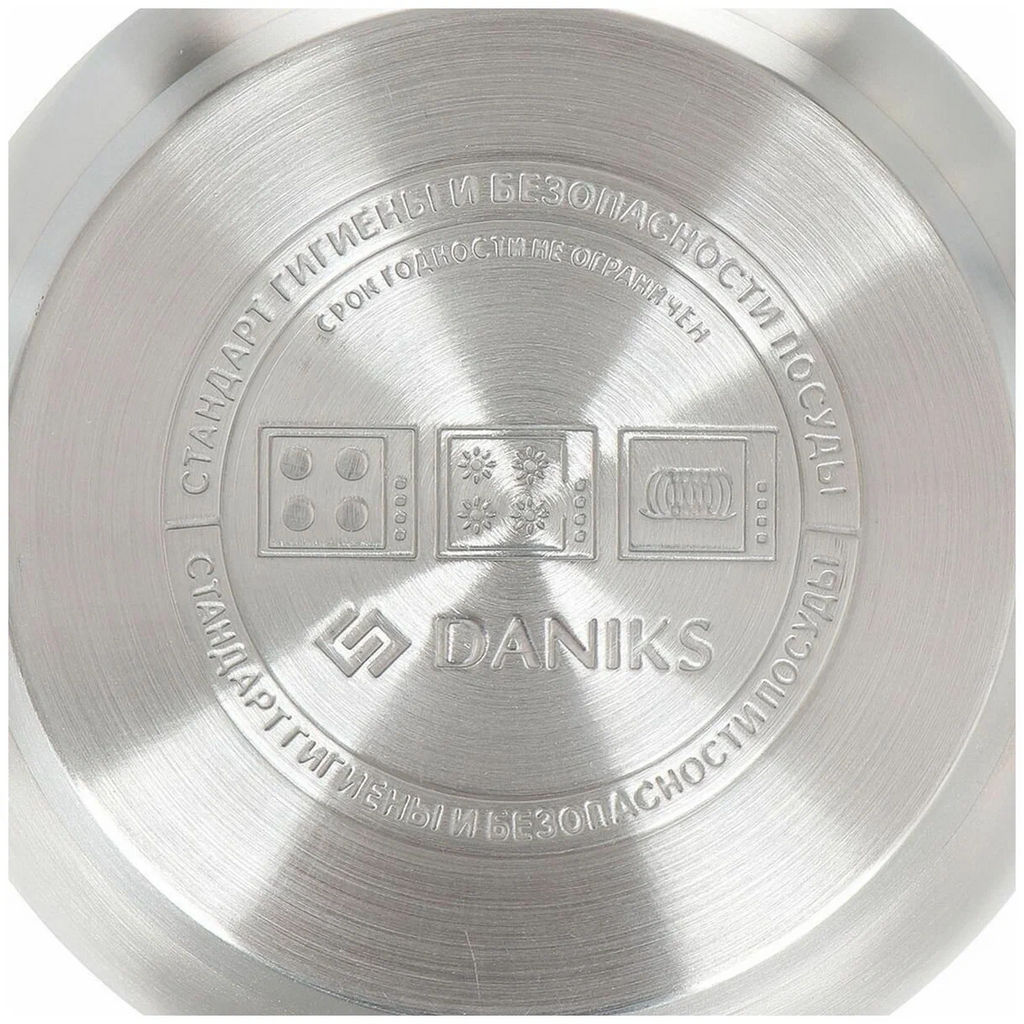 Набор пос нерж 5пр СТАНДАРТ (2л, 4л, ковш 2л, 2 стекл. крышки) мет/ручки Daniks SD-5-2 (298433)  фото 7