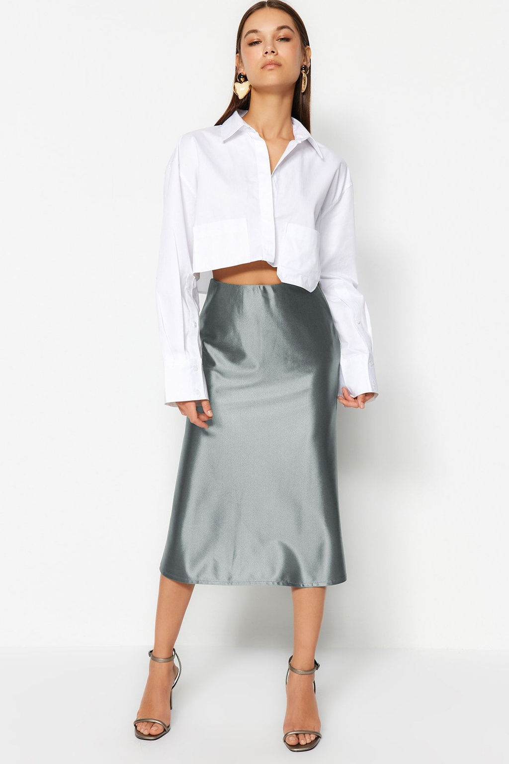 TRENDYOLMILLA Indigo Saten A Kesim/Can Form Midi Orme Etek TWOAW24ET00088 фото 3