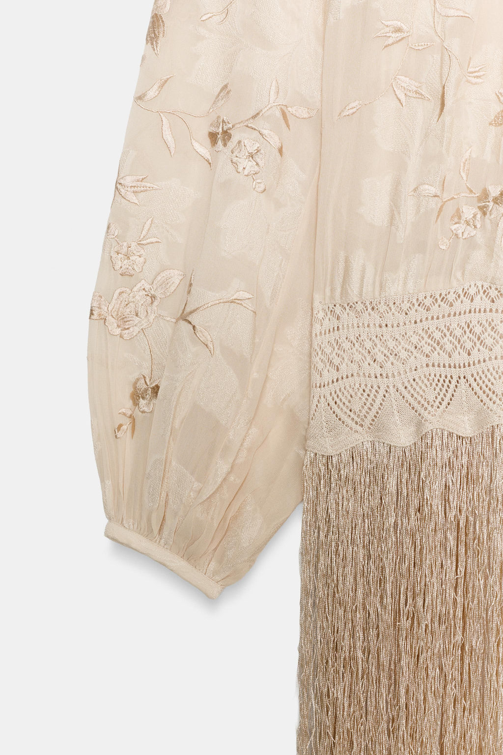 BLUSA BORDADOS FLECOS ZW COLLECTION / Crudo / Beige - Zara фото 11