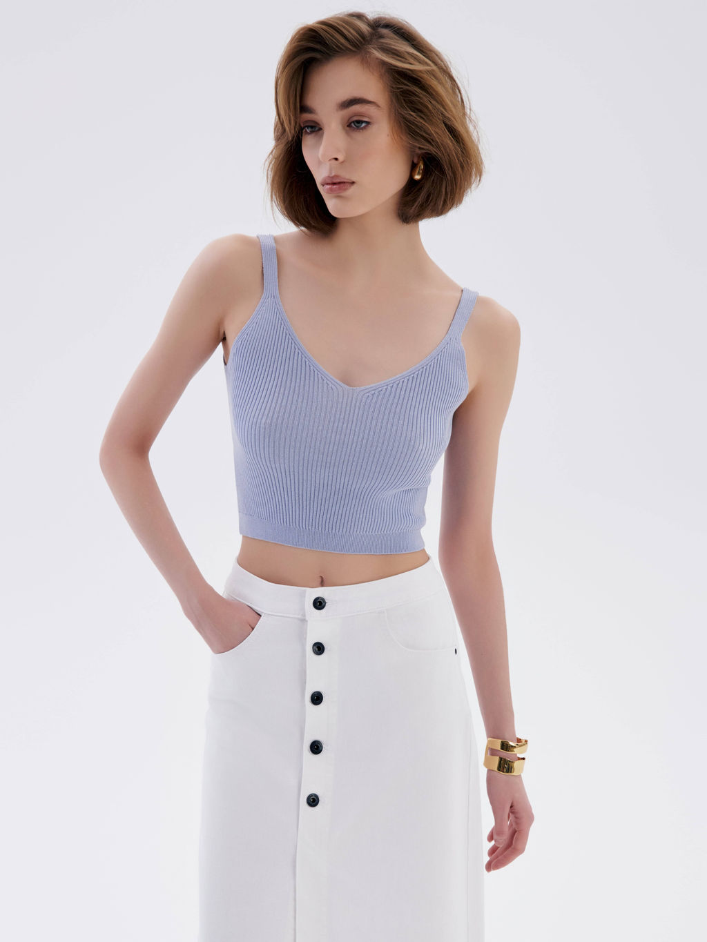 CONTE CON-651 Белая джинсовая юбка-midi на пуговицах с необработанным краем white