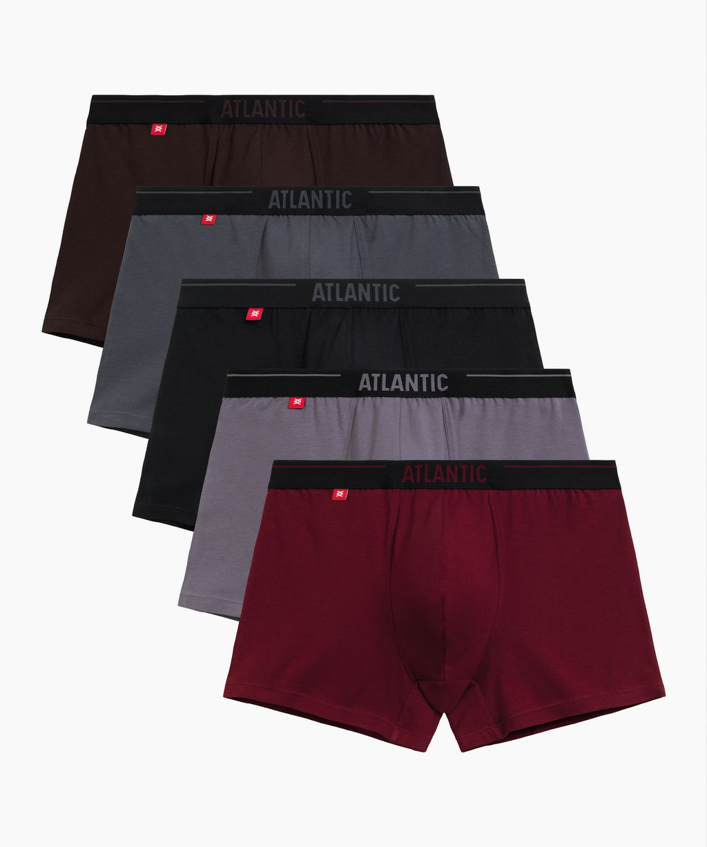 ATLANTIC 5SMH-004 Трусы шорты Solid - набор (5 шт.) коричневый + графитовый + черный + фиолетово-серый + каберне