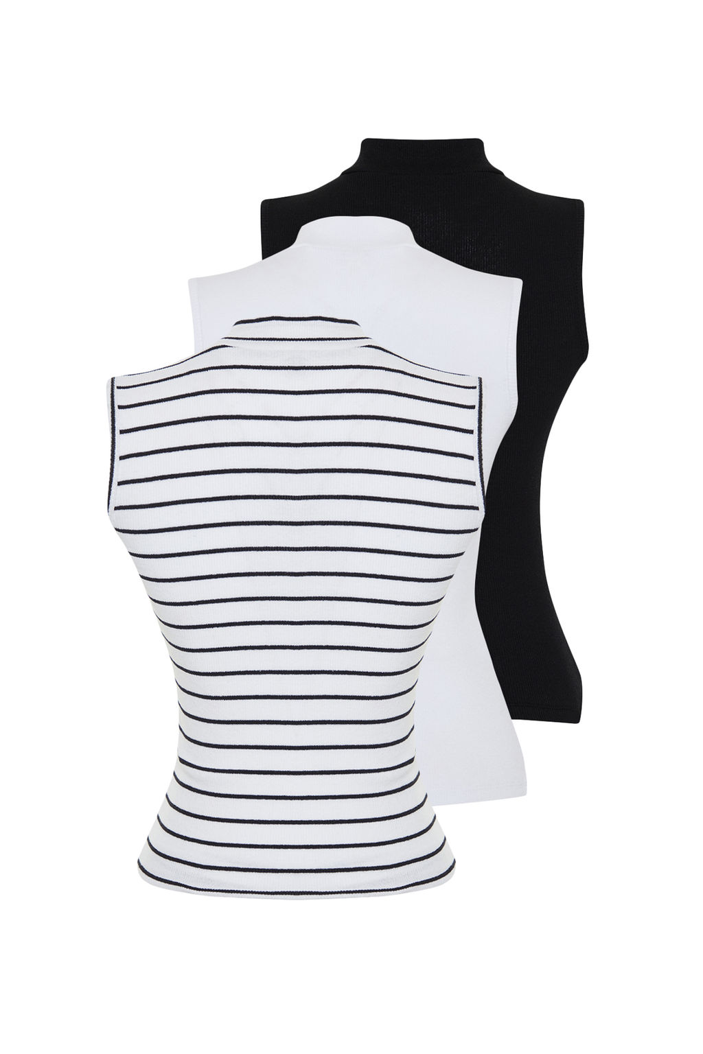 Siyah-Beyaz-Cok Renkli 3Lu Paket Fitted/Vucuda Oturan Fitilli Esnek Orme Bluz TWOSS24BZ00560 - Trendyolmilla фото 8