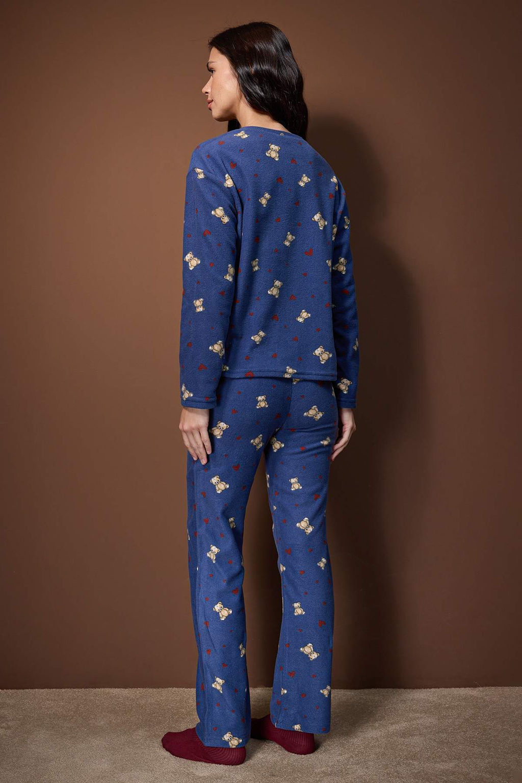 Ekru Ay?c?k ve Kalp Desenli K?sl?k Polar Orme Pijama Tak?m? THMAW26PT00150 - Trendyolmilla фото 8