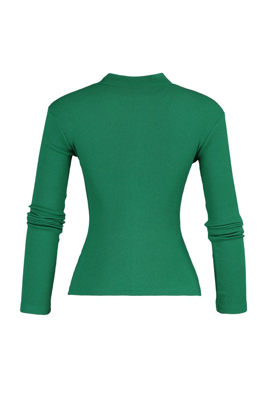 Zumrut Fitted/Vucuda Oturan Dik Yaka Uzun Kol Fitilli Esnek Orme Bluz TWOAW21BZ0423