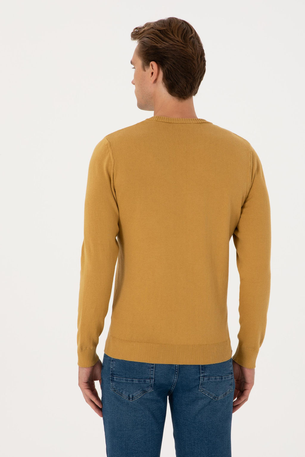 Erkek Slim Fit Bisiklet Yaka Hardal Basic Kazak - U.s. polo assn фото 5