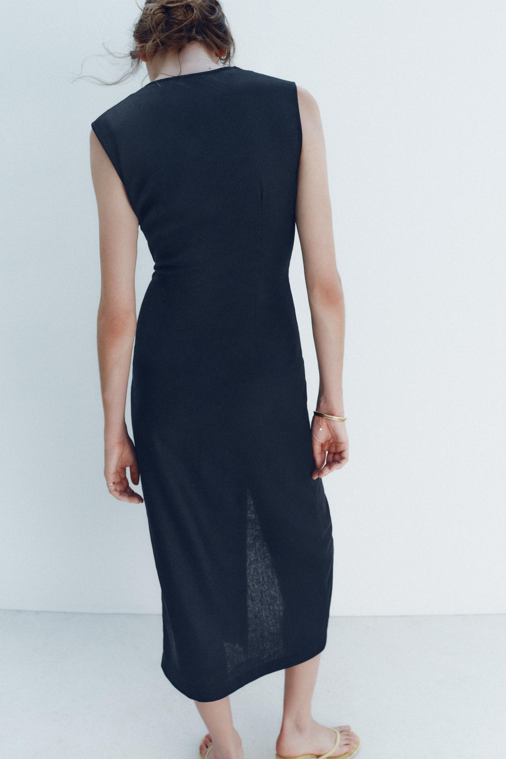 MIDI DRESS WITH LINEN BLEND BELT