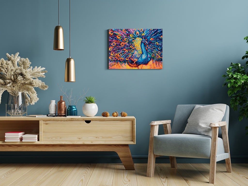 Кристальная (алмазная) мозаика ФРЕЯ ALPD-140 на подрамнике Яркий павлин 40 х 30 см