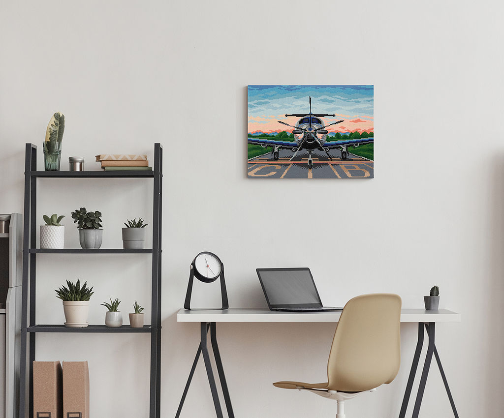 Кристальная (алмазная) мозаика ФРЕЯ ALPD-103 на подрамнике Самолет на закате 40 х 30 см