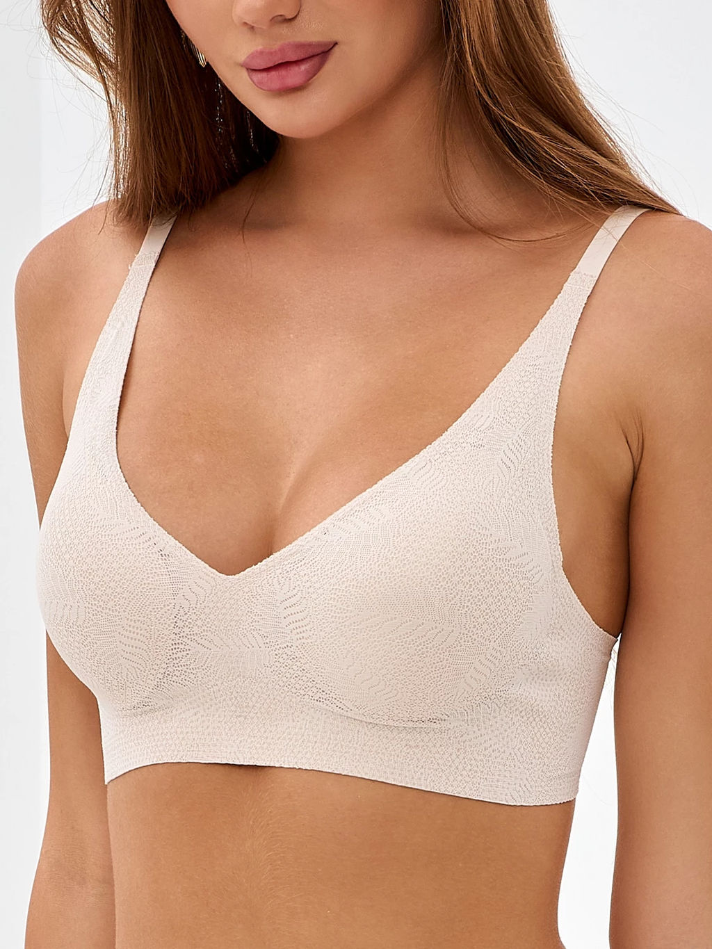 Бюстгальтер бесшовный бескаркасный кружевной Lingeamo бежевый ВТ-03 (4)  фото 2