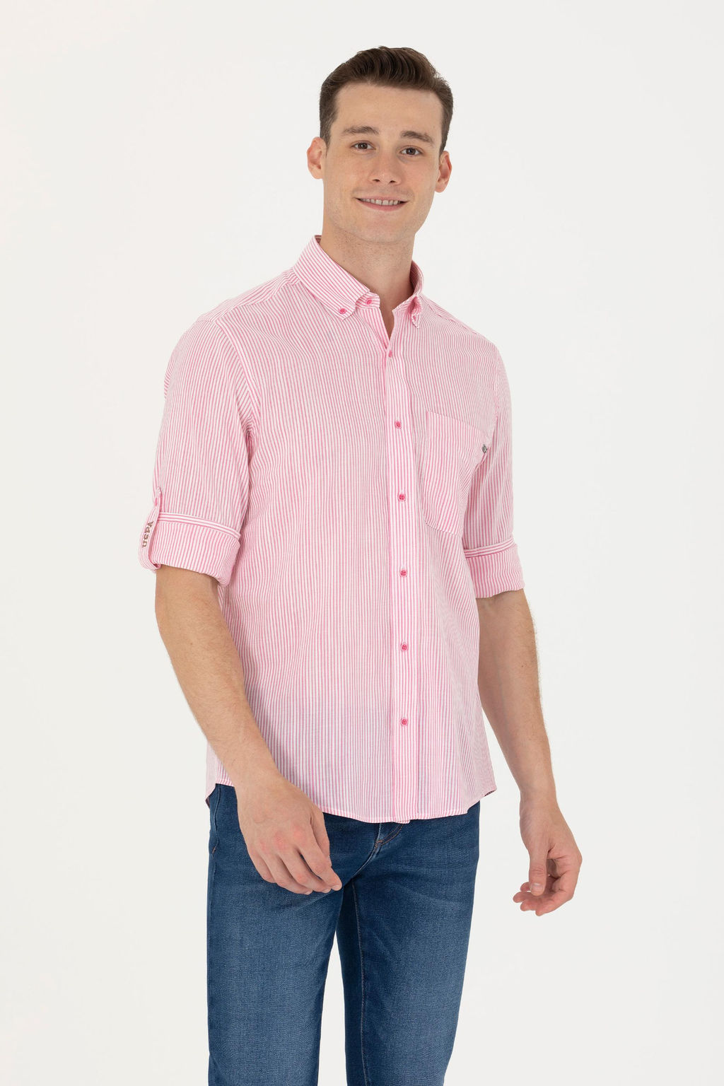 Erkek Pembe _izgili Beyaz G_mlek