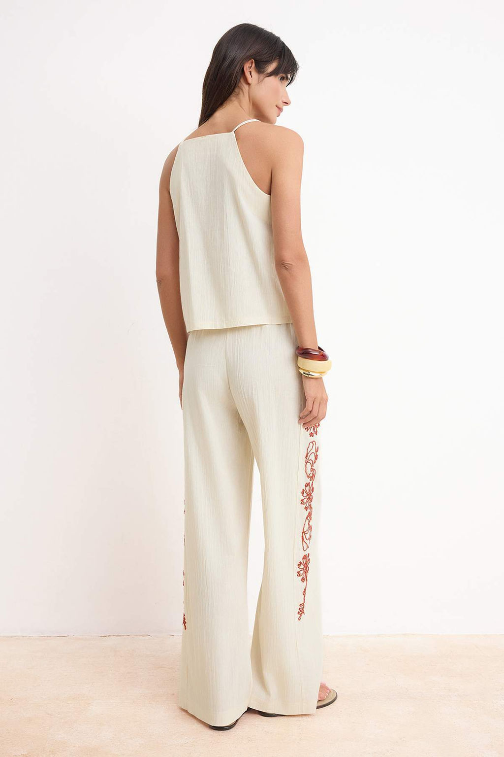 Cok Renkli Boncuk Nak?sl? Bluz Genis Paca Ince Kumas Pantolon Dokuma Alt - Ust Tak?m TWOSS26AU00151 - Trendyolmilla фото 4