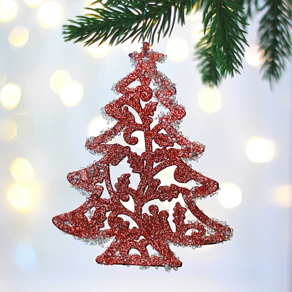 Цена за 2шт. Подвеска "Вечерняя ёлочка" 8*10 см, Янтарь