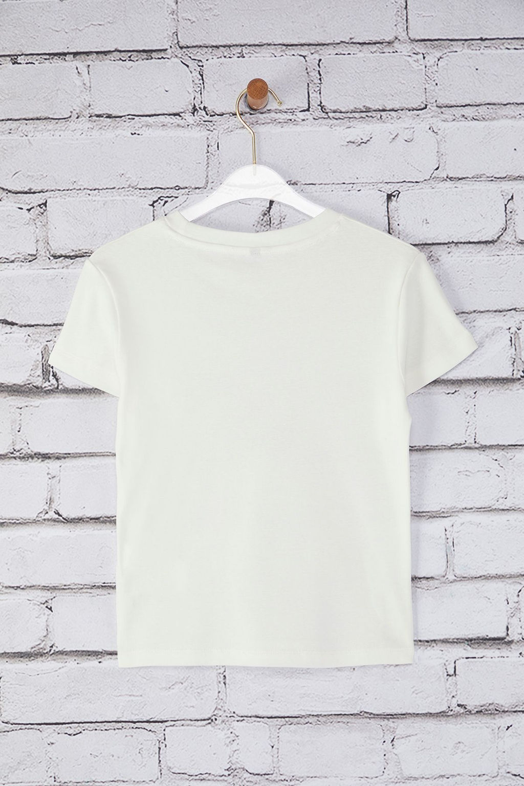 Ekru Geyik Bask?l? Fitted/Vucuda Oturan Orme T-Shirt TWOSS25TS00095