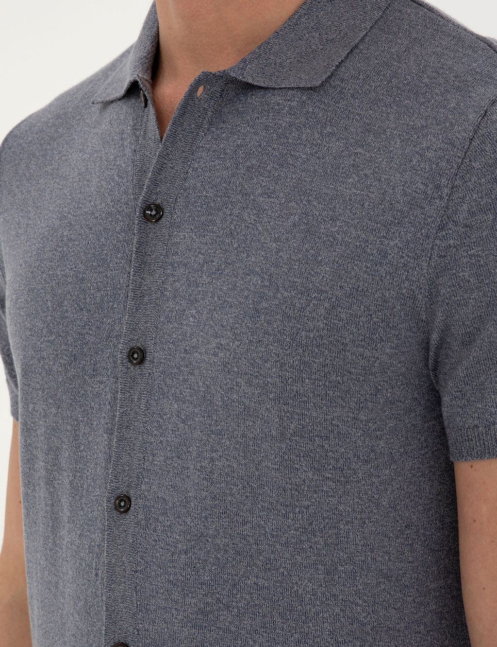 Koyu _ndigo Slim Fit D__meli Polo Yaka Keten Kar___ml_ Triko Ti__rt