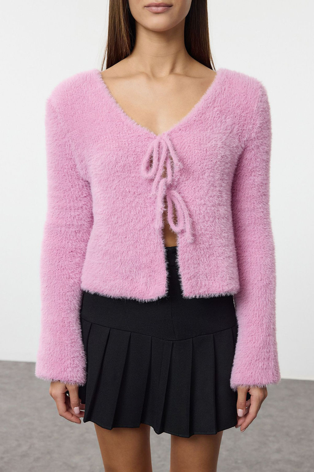 Pembe Crop Tuylu Baglama Detayl? Triko H?rka TWOAW25HI00111