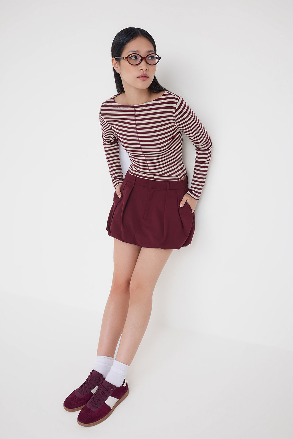 Teen Fitted/Vucuda Oturan Cizgili Bordo Orme Bluz TWOAW26BZ00256 - Trendyolmilla фото 2