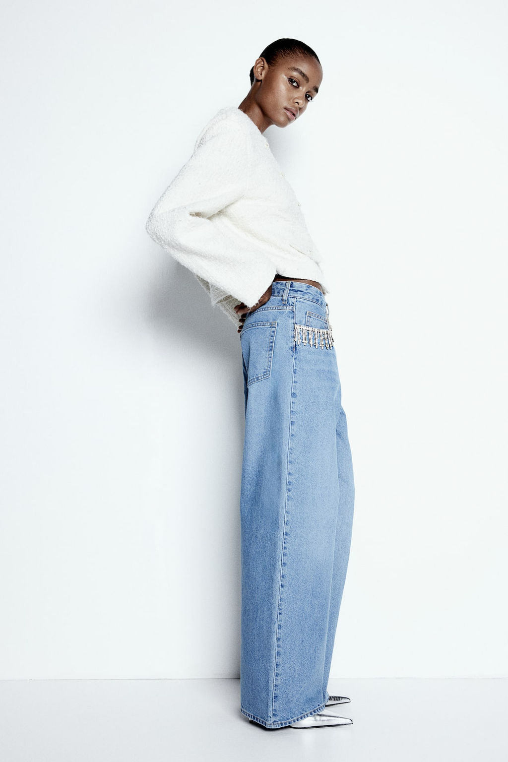 Vaquero amplio con adornos de strass - H&m фото 5