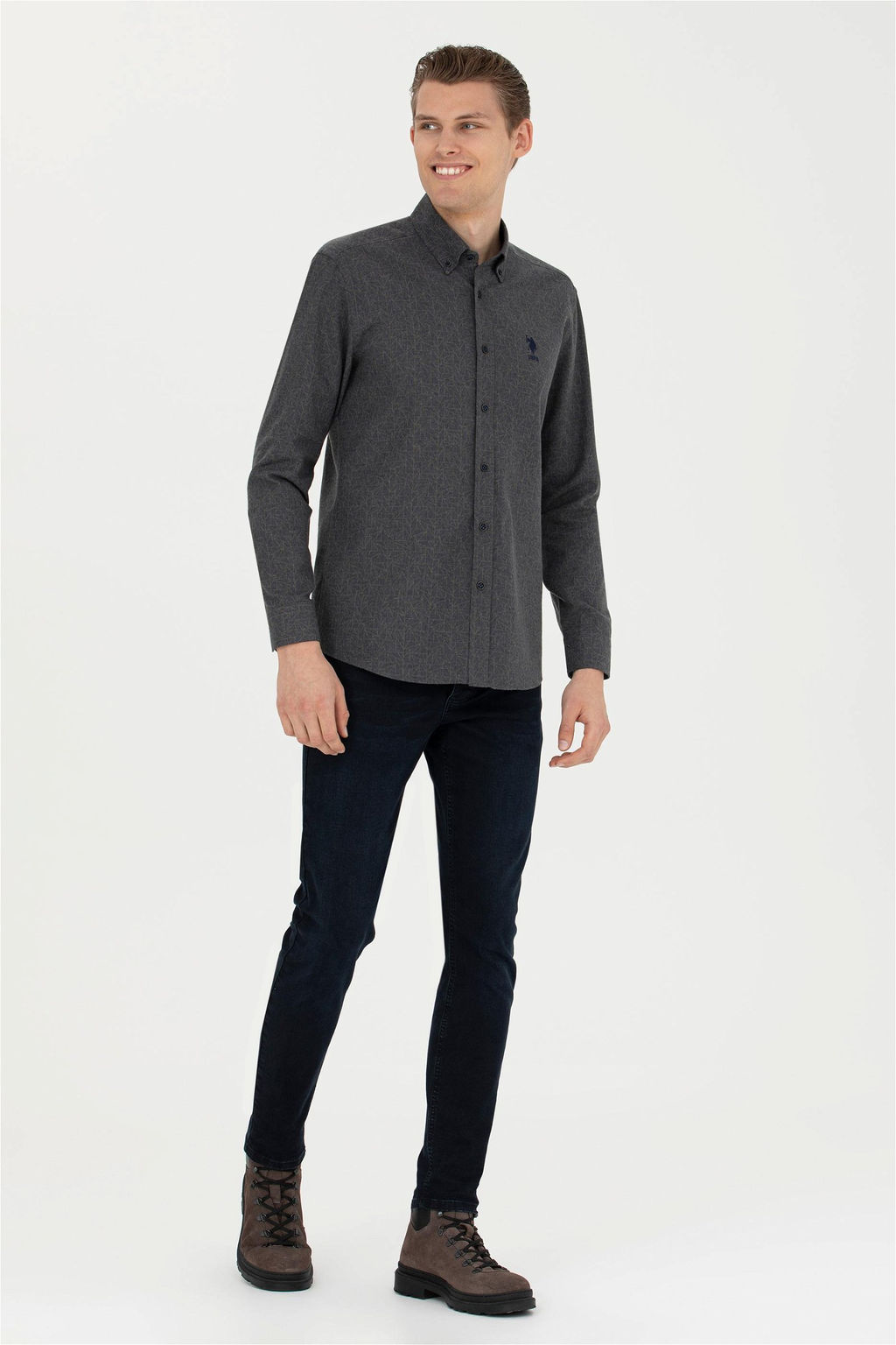 Мужская темно-синяя рубашка с длинным рукавом - U.s. polo assn фото 4