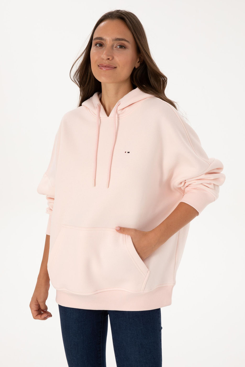 Kad_n A__k Pembe _ardonlu Kap__onlu Sweatsh_rt