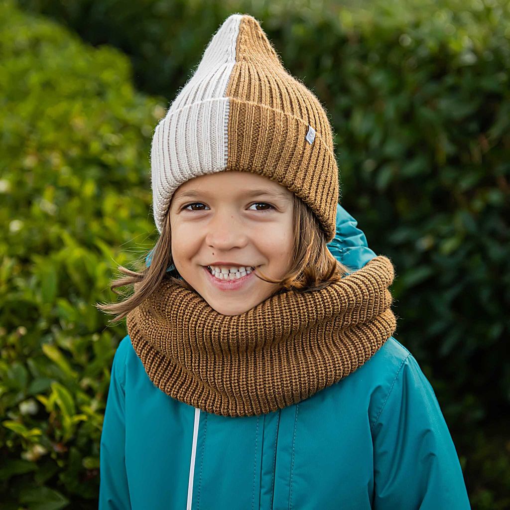 Шапка свечка из смесовой шерсти однослойная с отворотом "Шоколадный пломбир"