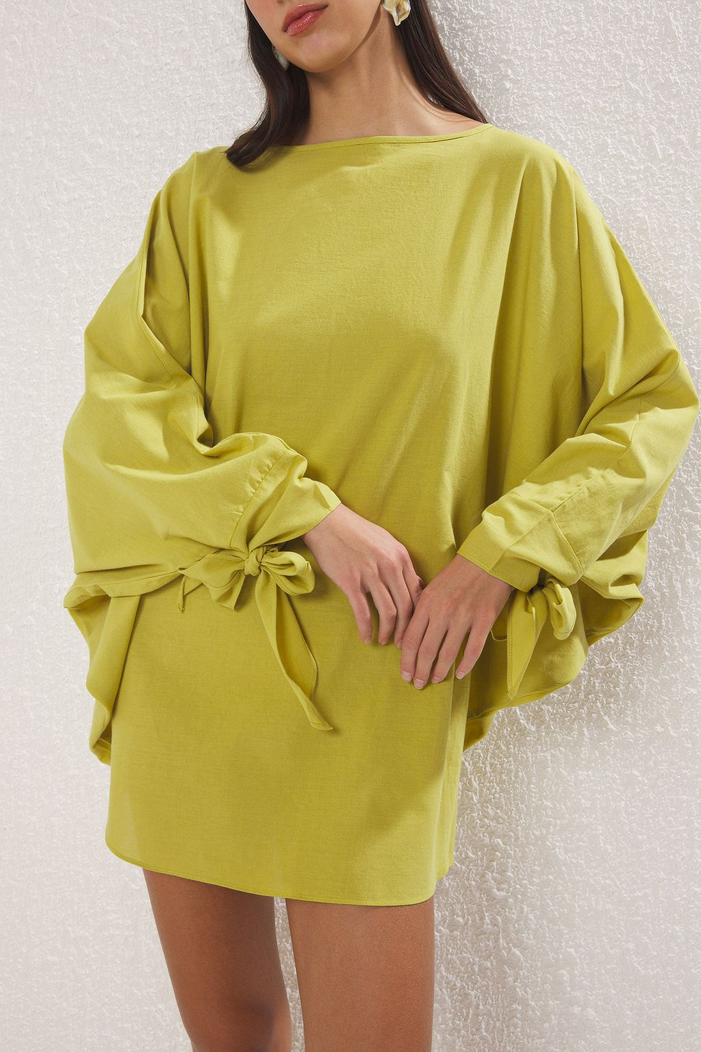 Yag Yesili Dokuma Baglama Detayl? %100 Pamuk Plaj Mini Elbise TBESS25EL00040 - Trendyolmilla фото 3