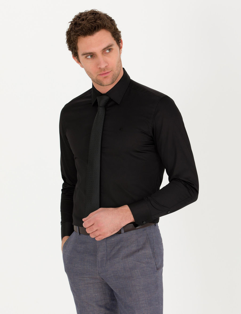Siyah Slim Fit Uzun Kollu Basic G_mlek
