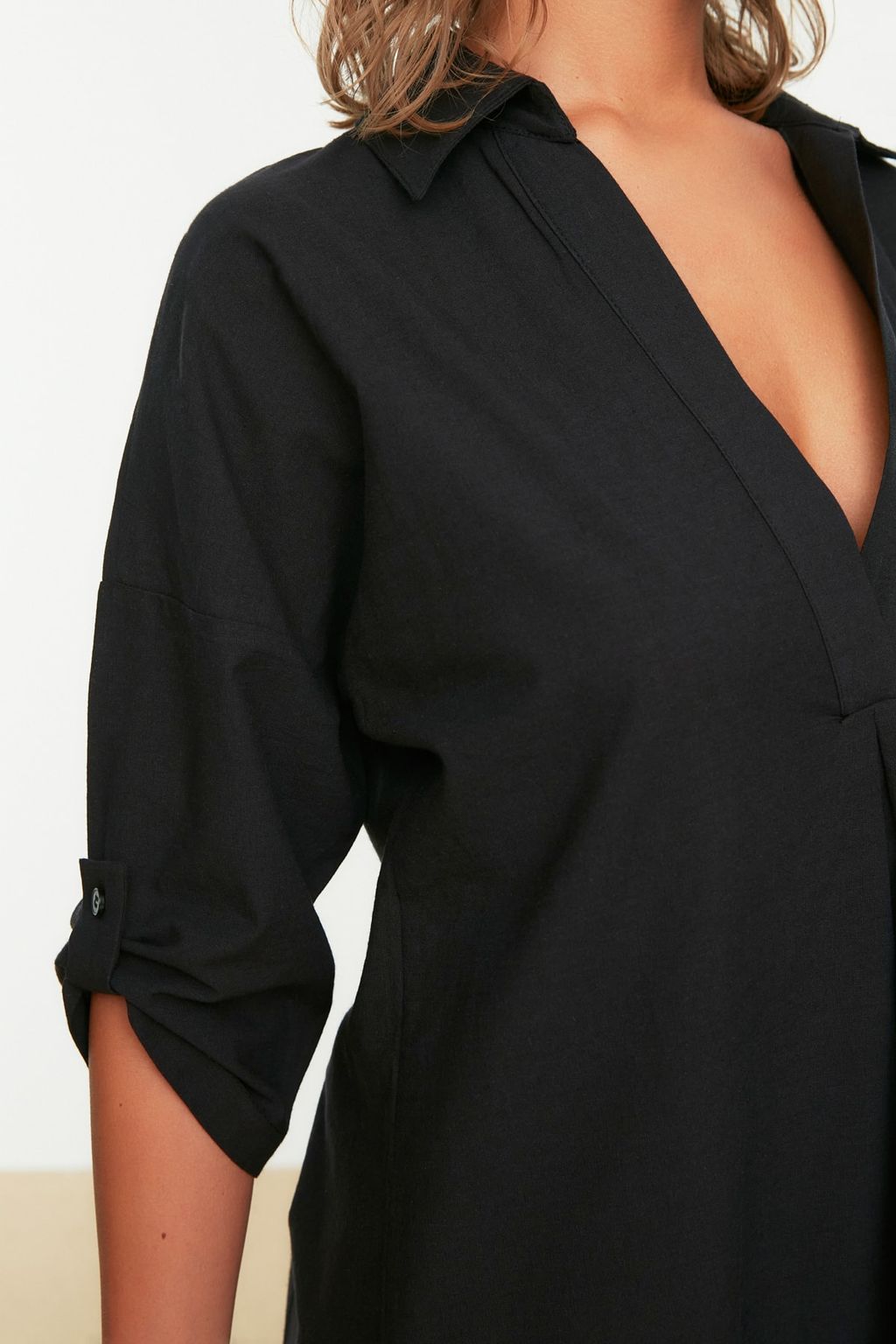 Siyah Dokuma Y?rtmacl? Plaj Midi Elbise TBESS21EL3847 - Trendyolmilla фото 3