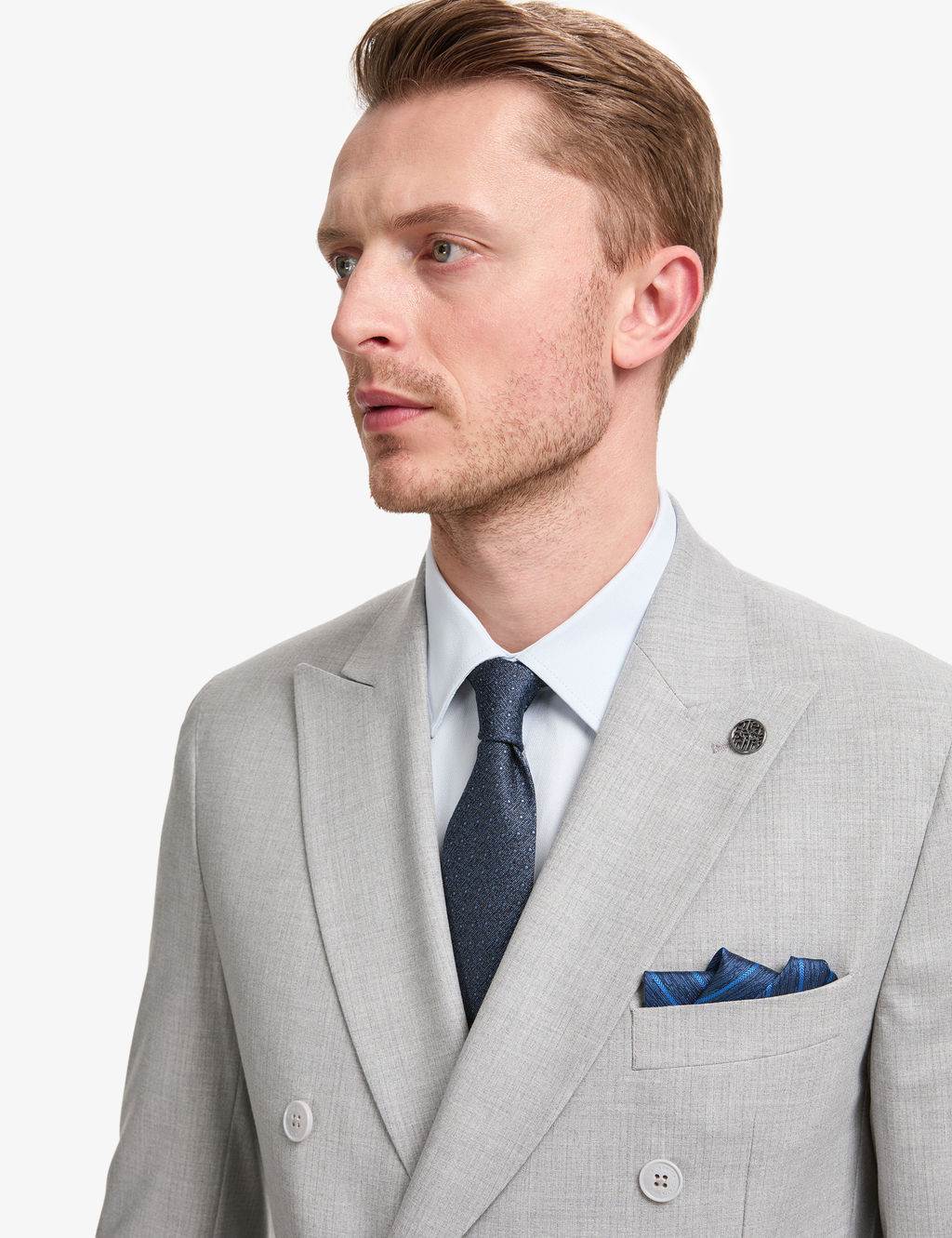 Gri Extra Slim Fit Kruvaze Tak_m Elbise
