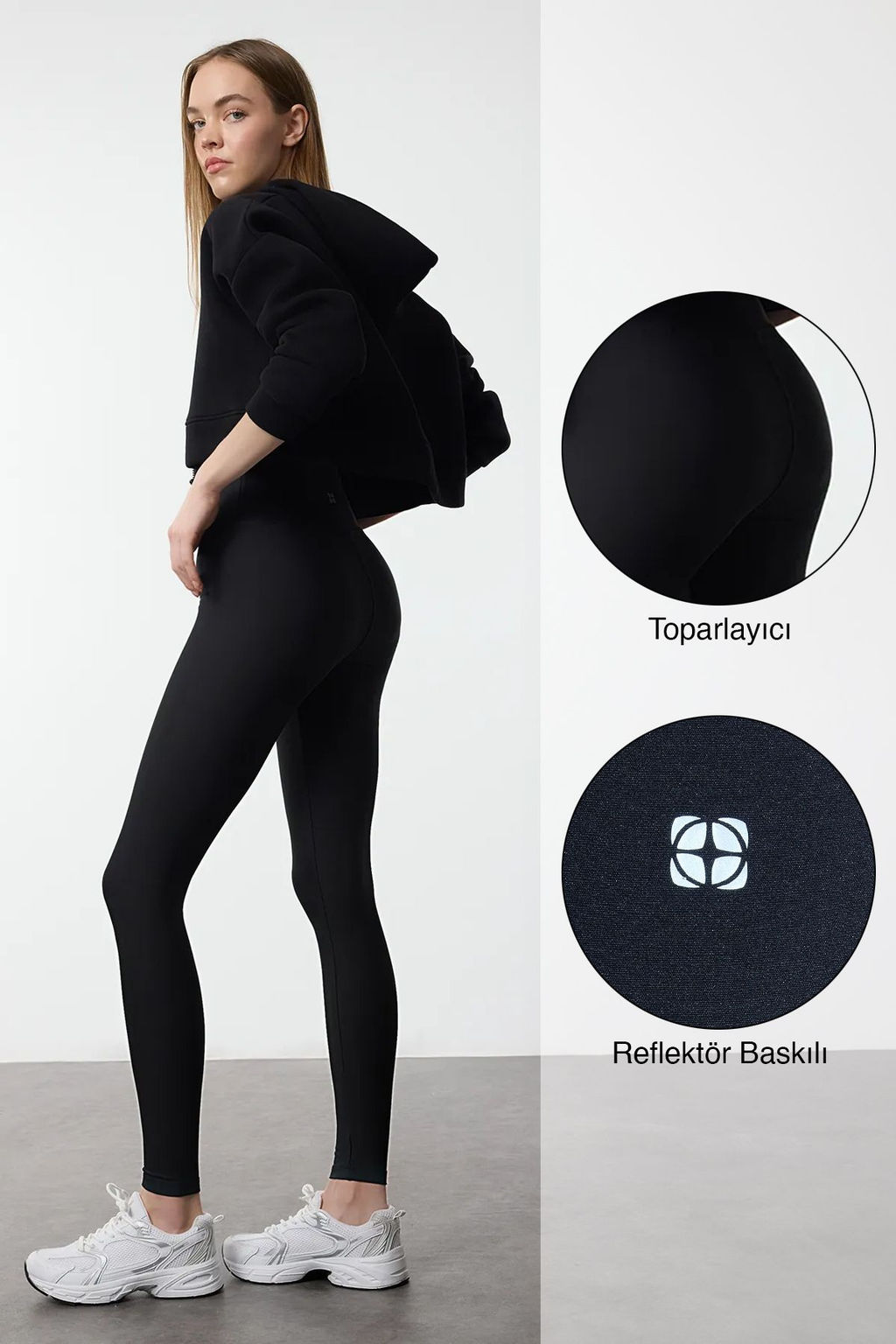 TRENDYOLMILLA Siyah Reflektor Bask? Detayl? Tam Boy Orme Spor Tayt THMAW25TY00022