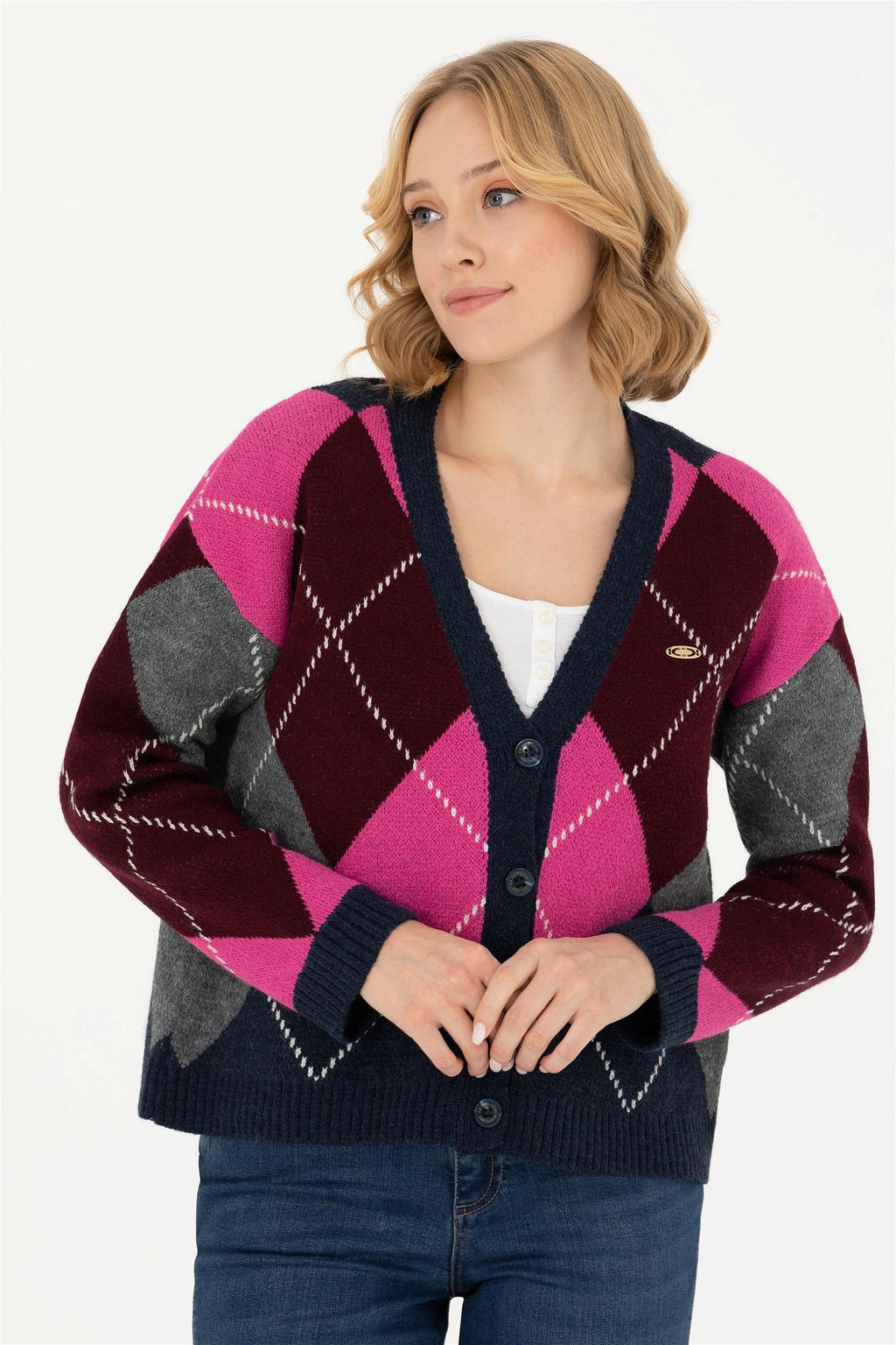 Женский темно-синий трикотажный кардиган с v-образным вырезом Неожиданная скидка в корзине - U.s. polo assn фото 3