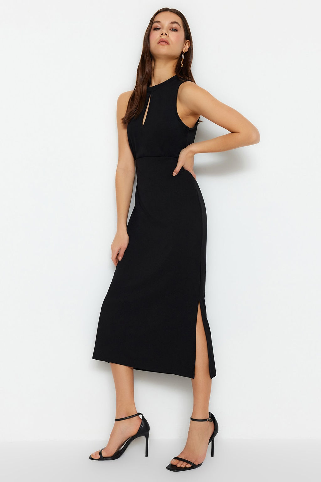 Siyah Cut Out Detayl? Bodycone/Vucuda Oturan Dik Yaka Orme Kalem Elbise TWOSS23EL02166