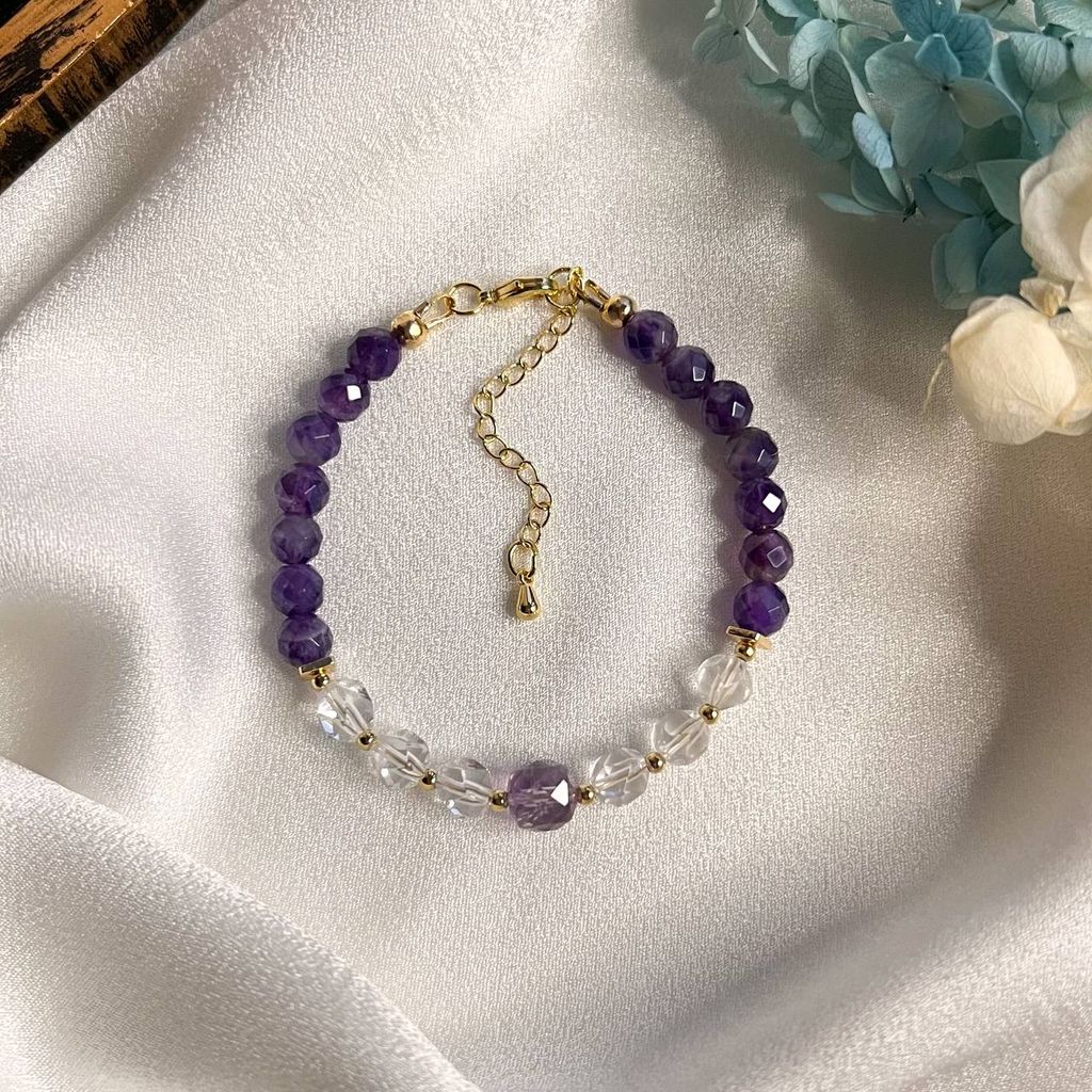 Браслет из Аметиста и Горного Хрусталя 16 см +