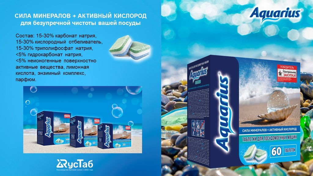 Таблетки для ПММ Сила Минералов + Активный Кислород 60 шт - Aquarius фото 3