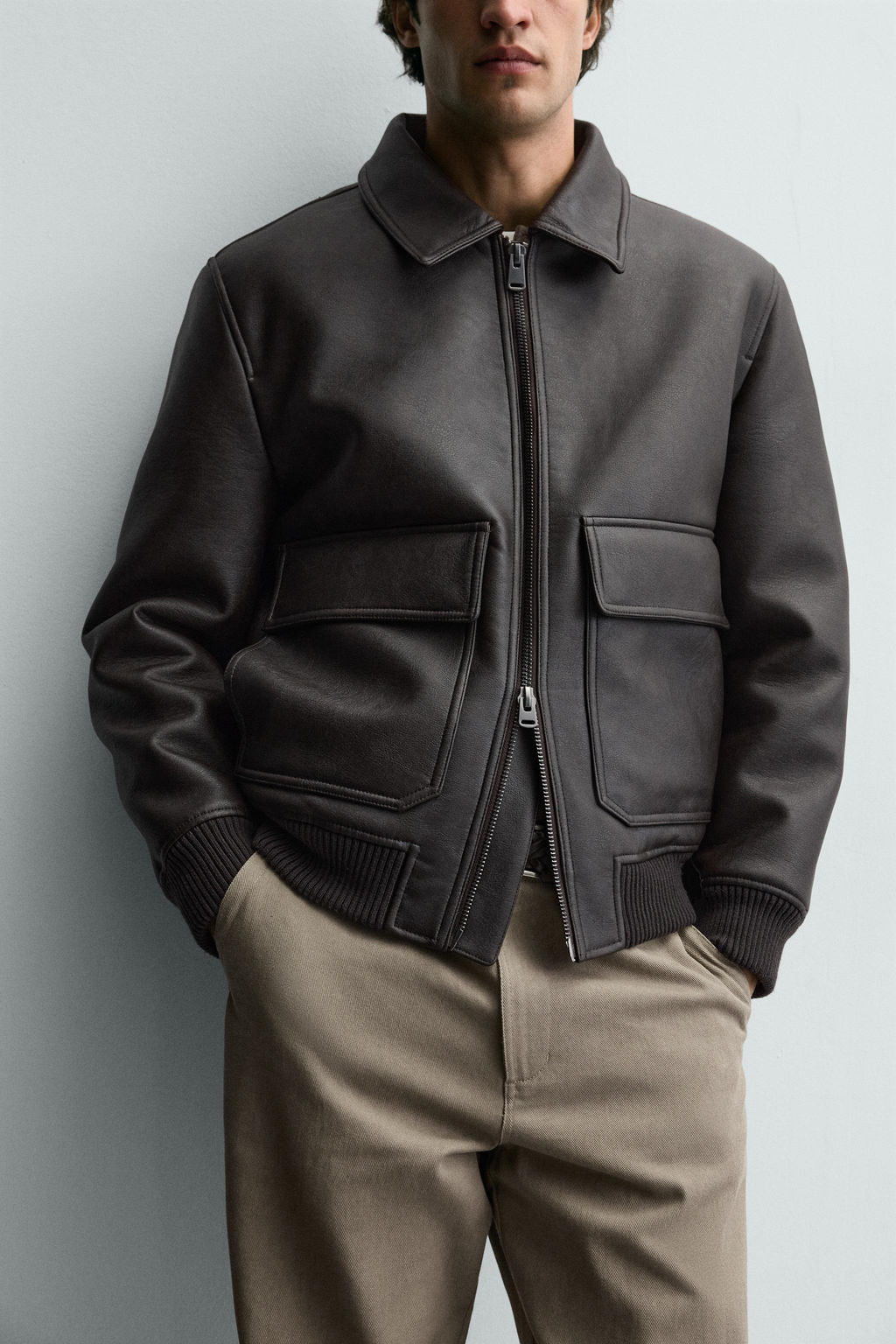 LEATHER EFFECT JACKET WITH CONTRAST COLLAR - Zara фото 7