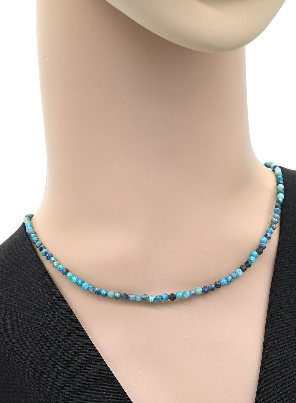 Чокер из хризоколлы с лазуритом шарик граненый 3мм, 40см